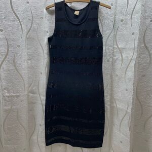 Vero Sequin Striped Dress Women Medium Black Excellent Sleeveless Sheath Glam